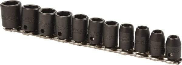 Proto - 11 Piece 3/8" Drive Impact Socket Set - 6 Points, 7mm to 17mm Range, Metric Measurement Standard - All Tool & Supply