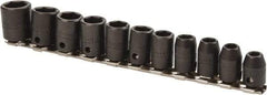 Proto - 11 Piece 3/8" Drive Impact Socket Set - 6 Points, 7mm to 17mm Range, Metric Measurement Standard - All Tool & Supply