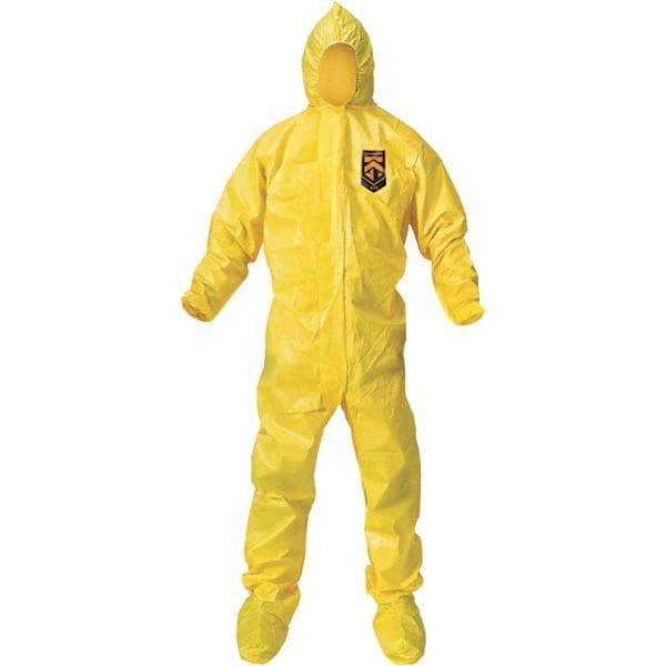 KleenGuard - Size M PE Film Chemical Resistant Coveralls - Yellow, Zipper Closure, Elastic Cuffs, with Boots, Bound Seams - All Tool & Supply