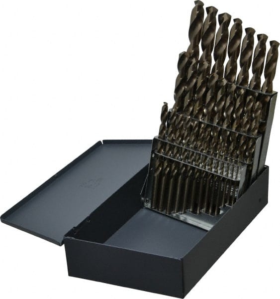 Cleveland - 1/16 to 1/2", 135° Point, Gold Finish, Cobalt Jobber Length Drill Bit Set - All Tool & Supply