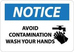 NMC - "Notice - Avoid Contamination - Wash Your Hands", 10" Long x 14" Wide, Aluminum Safety Sign - Rectangle, 0.04" Thick, Use for Restroom, Janitorial & Housekeeping - All Tool & Supply