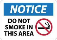 NMC - "Notice - Do Not Smoke in This Area", 10" Long x 14" Wide, Aluminum Safety Sign - Rectangle, 0.04" Thick, Use for Security & Admittance - All Tool & Supply