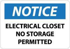 NMC - "Notice - Electrical Closet - No Storage Permitted", 10" Long x 14" Wide, Aluminum Safety Sign - Rectangle, 0.04" Thick, Use for Accident Prevention - All Tool & Supply