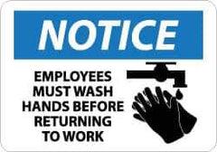 NMC - "Notice - Employees Must Wash Hands Before Returning to Work", 10" Long x 14" Wide, Aluminum Safety Sign - Rectangle, 0.04" Thick, Use for Restroom, Janitorial & Housekeeping - All Tool & Supply