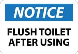 NMC - "Notice - Flush Toilet After Using", 10" Long x 14" Wide, Aluminum Safety Sign - Rectangle, 0.04" Thick, Use for Security & Admittance - All Tool & Supply