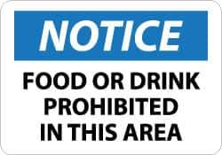 NMC - "Notice - Food or Drink Prohibited in This Area", 10" Long x 14" Wide, Aluminum Safety Sign - Rectangle, 0.04" Thick, Use for Accident Prevention - All Tool & Supply