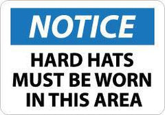 NMC - "Notice - Hard Hats Must Be Worn in This Area", 10" Long x 14" Wide, Aluminum Safety Sign - Rectangle, 0.04" Thick, Use for Accident Prevention - All Tool & Supply