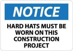 NMC - "Notice - Hard Hats Must Be Worn on This Construction Project", 10" Long x 14" Wide, Aluminum Safety Sign - Rectangle, 0.04" Thick, Use for Accident Prevention - All Tool & Supply