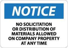 NMC - "Notice - No Solicitation or Distribution of Materials Allowed on Company Property at Any Time", 10" Long x 14" Wide, Aluminum Safety Sign - Rectangle, 0.04" Thick, Use for Security & Admittance - All Tool & Supply