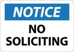 NMC - "Notice - No Soliciting", 10" Long x 14" Wide, Aluminum Safety Sign - Rectangle, 0.04" Thick, Use for Security & Admittance - All Tool & Supply