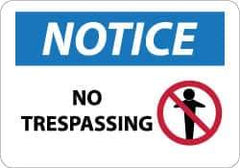 NMC - "Notice - No Trespassing", 10" Long x 14" Wide, Aluminum Safety Sign - Rectangle, 0.04" Thick, Use for Security & Admittance - All Tool & Supply