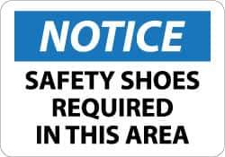 NMC - "Notice - Safety Shoes Required in This Area", 10" Long x 14" Wide, Aluminum Safety Sign - Rectangle, 0.04" Thick, Use for Accident Prevention - All Tool & Supply