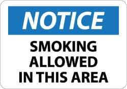 NMC - "Notice - Smoking Allowed in This Area", 10" Long x 14" Wide, Aluminum Safety Sign - Rectangle, 0.04" Thick, Use for Security & Admittance - All Tool & Supply