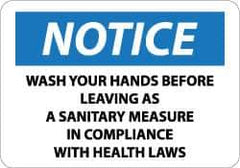 NMC - "Notice - Wash Your Hands Before Leaving as a Sanitary Measure in Compliance with Health Laws", 10" Long x 14" Wide, Aluminum Safety Sign - Rectangle, 0.04" Thick, Use for Restroom, Janitorial & Housekeeping - All Tool & Supply