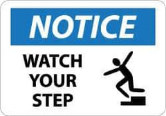 NMC - "Notice - Watch Your Step", 10" Long x 14" Wide, Aluminum Safety Sign - Rectangle, 0.04" Thick, Use for Accident Prevention - All Tool & Supply