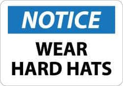 NMC - "Notice - Wear Hard Hats", 10" Long x 14" Wide, Aluminum Safety Sign - Rectangle, 0.04" Thick, Use for Accident Prevention - All Tool & Supply