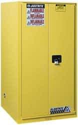 Justrite - 2 Door, 5 Shelf, Yellow Steel Standard Safety Cabinet for Flammable and Combustible Liquids - 65" High x 34" Wide x 34" Deep, Manual Closing Door, 3 Point Key Lock, 96 Gal Capacity - All Tool & Supply