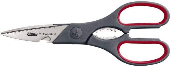 Clauss - 3" LOC, 8-1/4" OAL Titanium Standard Shears - Ambidextrous, 1 Blade Serrated, Plastic Straight Handle, For General Purpose Use - All Tool & Supply