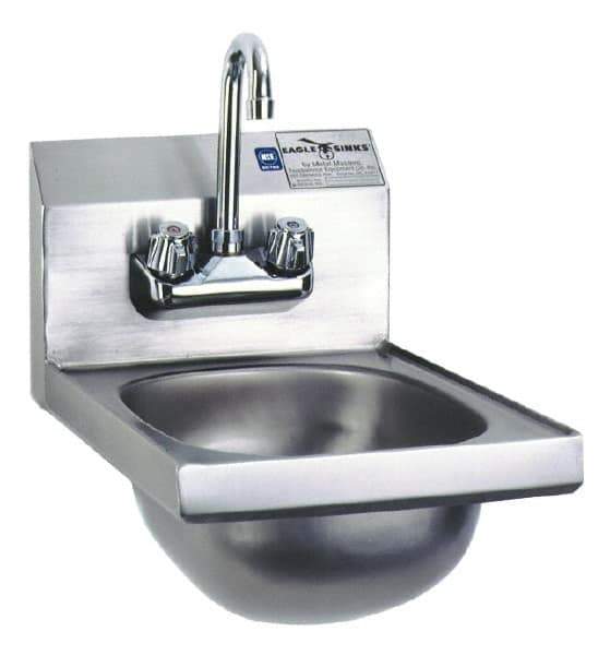 Eagle MHC - 9-3/4" Long x 13-1/2" Wide Inside, 1 Compartment, Stainless Steel Stainless Steel Hand Sink - 20 Gauge, 12" Long x 18" Wide x 14-1/4" High Outside, 6-3/4" Deep - All Tool & Supply