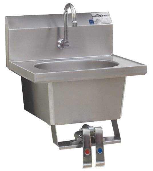 Eagle MHC - 13-1/2" Long x 9-3/4" Wide Inside, 1 Compartment, Stainless Steel Stainless Steel Hands Free Hand Sink - 20 Gauge, 18-7/8" Long x 14-3/4" Wide x 14-1/4" High Outside, 6-3/4" Deep - All Tool & Supply