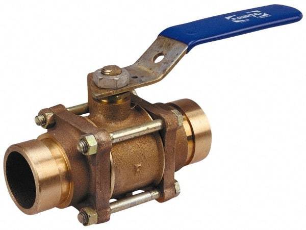 NIBCO - 2" Pipe, Full Port, Bronze Standard Ball Valve - 3 Piece, Inline - One Way Flow, Grooved x Grooved Ends, Lever Handle, 600 WOG, 200 WSP - All Tool & Supply