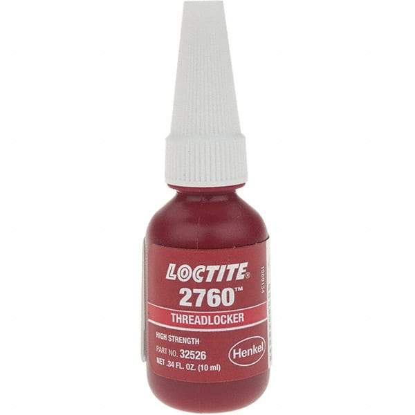 Loctite - 10 mL Bottle, Red, High Strength Liquid Threadlocker - Series 2760, 24 hr Full Cure Time - All Tool & Supply