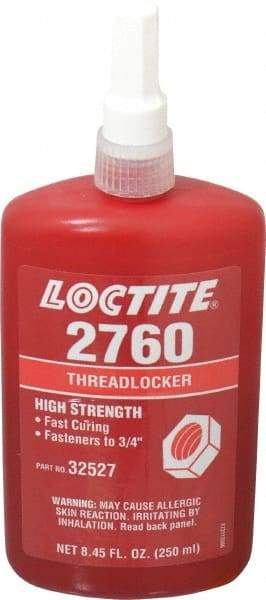 Loctite - 250 mL Bottle, Red, High Strength Liquid Threadlocker - Series 2760, 24 hr Full Cure Time, Hand Tool, Heat Removal - All Tool & Supply