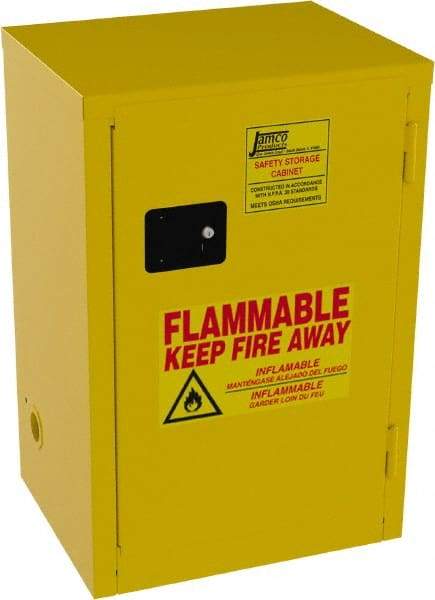 Jamco - 1 Door, 1 Shelf, Yellow Steel Space Saver Safety Cabinet for Flammable and Combustible Liquids - 35" High x 23" Wide x 18" Deep, Manual Closing Door, 3 Point Key Lock, 12 Gal Capacity - All Tool & Supply