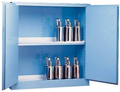 Justrite - 2 Door, 2 Shelf, Blue Steel Standard Safety Cabinet for Corrosive Chemicals - 65" High x 34" Wide x 34" Deep, Manual Closing Door, 3 Point Key Lock, 60 Gal Capacity - All Tool & Supply