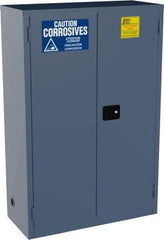 Jamco - 2 Door, 2 Shelf, Blue Steel Standard Safety Cabinet for Corrosive Chemicals - 65" High x 43" Wide x 18" Deep, Manual Closing Door, 3 Point Key Lock, 45 Gal Capacity - All Tool & Supply