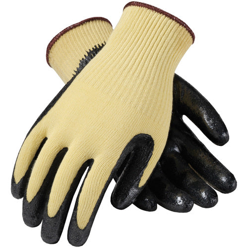 09-K1400/M Gloves w/Kevlar Brand - G-Tek KEV - Yellow 10G Kevlar Shell - Black Nitrile Coat Smooth Grip - A2