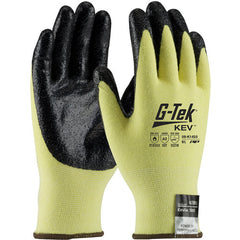 09-K1450/XS Gloves w/Kevlar Brand - G-Tek KEV - Kevlar/Lycra 13G Yellow Shell - Black Nitrile Smooth Grip - Exact Industrial Supply