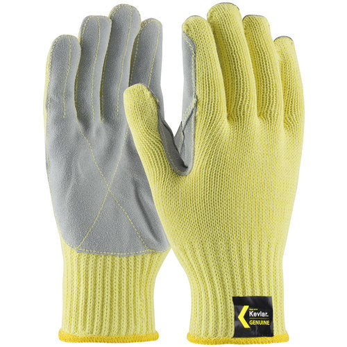 09-K300LP/XL Gloves w/Kevlar Brand - Kut Gard - Yellow 7G Kevlar Shell - Cowhide Leather Palm - Med. Wgt - A4 - Exact Industrial Supply