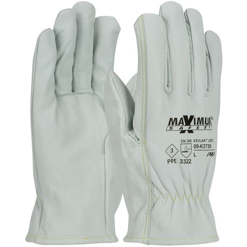 ‎09-K3750/L Leather Gloves W/KEVLAR - Max Safety AR Goatskin Drivers - 13G Kevlar Lining - Straight Thumb - A2