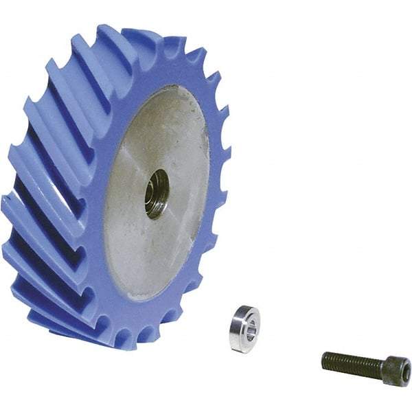 Dynabrade - 4" Diam x 1" Wide Contact Wheel Assembly - 1/4" Arbor Hole, Scoop, 80 Duro Urethane Face - All Tool & Supply