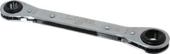 Lang - 5/8" x 3/4" 12 Point Reversible Ratcheting Box Wrench - Double End, 8-1/8" OAL, Steel, Nickel Chrome Finish - All Tool & Supply