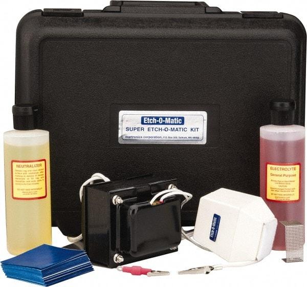 Etch-O-Matic - Electric Etcher - 10 Amp Kit, Includes 1 - 15-Volt, 10-Amp. Marker Unit With External Transformer; Adapter Clip For Deep Etch Marking; Ground Plate; 8 oz General Purpose Electrolyte; 8 oz Neutralizer; Extra Pads; 100 Pak Special Stencils - All Tool & Supply