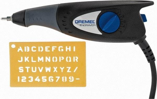 Dremel - 7,200 BPM, Electric Engraving Pen - 2 amps, Includes 9924 Carbide Point; Engraver Tool; Letter/Number Template Kit - All Tool & Supply