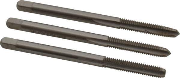 Interstate - M3.5x0.60 Metric Coarse, 3 Flute, Bottoming, Plug & Taper, Bright Finish, High Speed Steel Tap Set - Right Hand Cut, 2" OAL, 11/16" Thread Length - Exact Industrial Supply