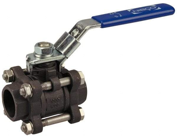 NIBCO - 3/4" Pipe, Full Port, Carbon Steel Standard Ball Valve - 3 Piece, Inline - One Way Flow, Socket Weld x Socket Weld Ends, Locking Lever Handle, 1,000 WOG - All Tool & Supply