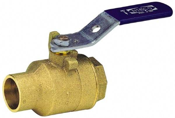 NIBCO - 2" Pipe, Full Port, Bronze Standard Ball Valve - 2 Piece, Inline - One Way Flow, FNPT x Soldered Ends, Lever Handle, 600 WOG, 150 WSP - All Tool & Supply