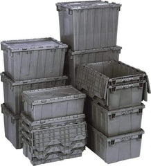 Quantum Storage - 1.42 Cu Ft, 75 Lb Load Capacity Gray Polyethylene Attached-Lid Container - Stacking, Nesting, 22.1" Long x 12.6" Wide x 11.9" High, Lid Included - All Tool & Supply