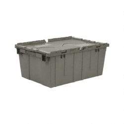 Quantum Storage - 1.27 Cu Ft, 60 Lb Load Capacity Gray Polyethylene Attached-Lid Container - Stacking, Nesting, 21.8" Long x 14.9" Wide x 9.6" High, Lid Included - All Tool & Supply