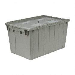 Quantum Storage - 2.2 Cu Ft, 90 Lb Load Capacity Gray Polyethylene Attached-Lid Container - Stacking, Nesting, 25.4" Long x 16.3" Wide x 14.1" High, Lid Included - All Tool & Supply