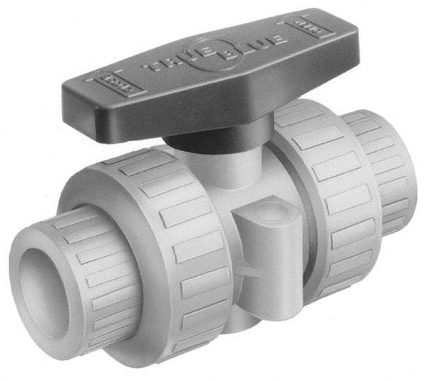 Plast-O-Matic - 1/2" Pipe, Full Port, CPVC True Union Design Ball Valve - Inline - Two Way Flow, FNPT x FNPT Ends, Tee Handle, 175 WOG - All Tool & Supply