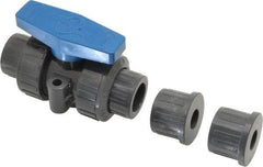 Plast-O-Matic - 1/2" Pipe, Full Port, PVC True Union Design Ball Valve - Inline - Two Way Flow, FNPT x FNPT Ends, Tee Handle, 175 WOG - All Tool & Supply