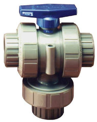 Plast-O-Matic - 3/4" Pipe, CPVC True Union Design Ball Valve - Three Way, FNPT x FNPT x FNPT Ends, Tee Handle, 175 WOG - All Tool & Supply