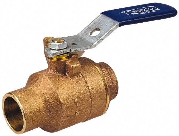 NIBCO - 1-1/4" Pipe, Full Port, Bronze Standard Ball Valve - 2 Piece, Inline - One Way Flow, Soldered x Soldered Ends, Locking Lever Handle, 600 WOG, 150 WSP - All Tool & Supply