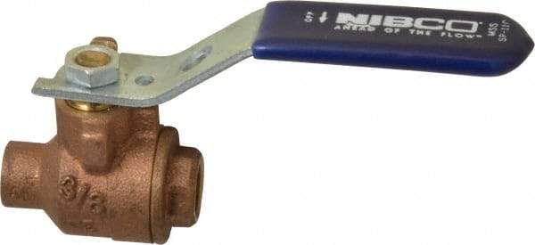 NIBCO - 3/8" Pipe, Full Port, Bronze Standard Ball Valve - 2 Piece, Inline - One Way Flow, Soldered x Soldered Ends, Lever Handle, 600 WOG, 150 WSP - All Tool & Supply