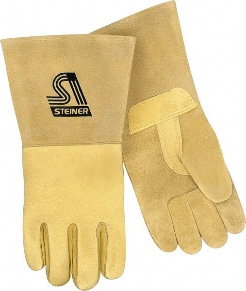 Steiner - Size XL Unlined Pigskin Welding Glove - 13-1/2" OAL, Gauntlet Cuff, Thumb Strap, For MIG - All Tool & Supply